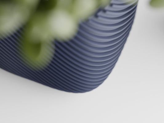Fine Rib Rounded Rectangle Cube 3D Printed Pot