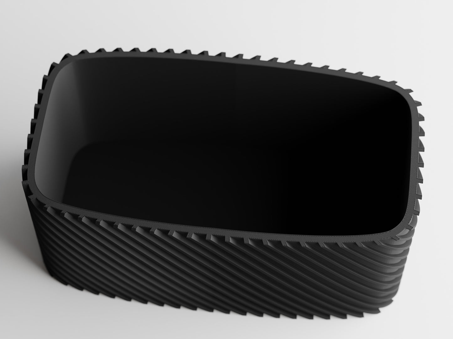Fine Rib Rounded Rectangle Low-Profile 3D Printed Pot