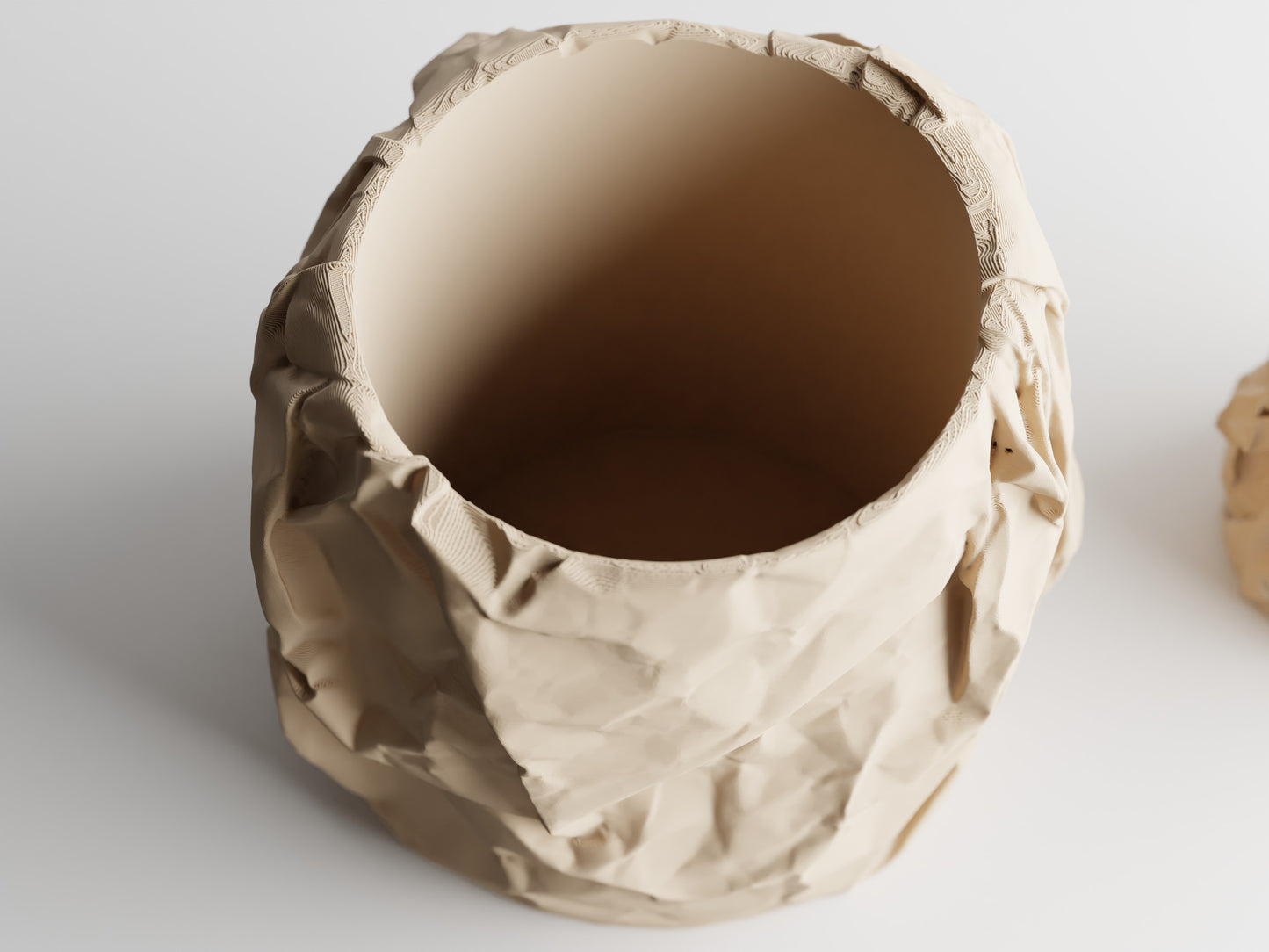 Crumpled Paper Pot Round 3D Printed Pot